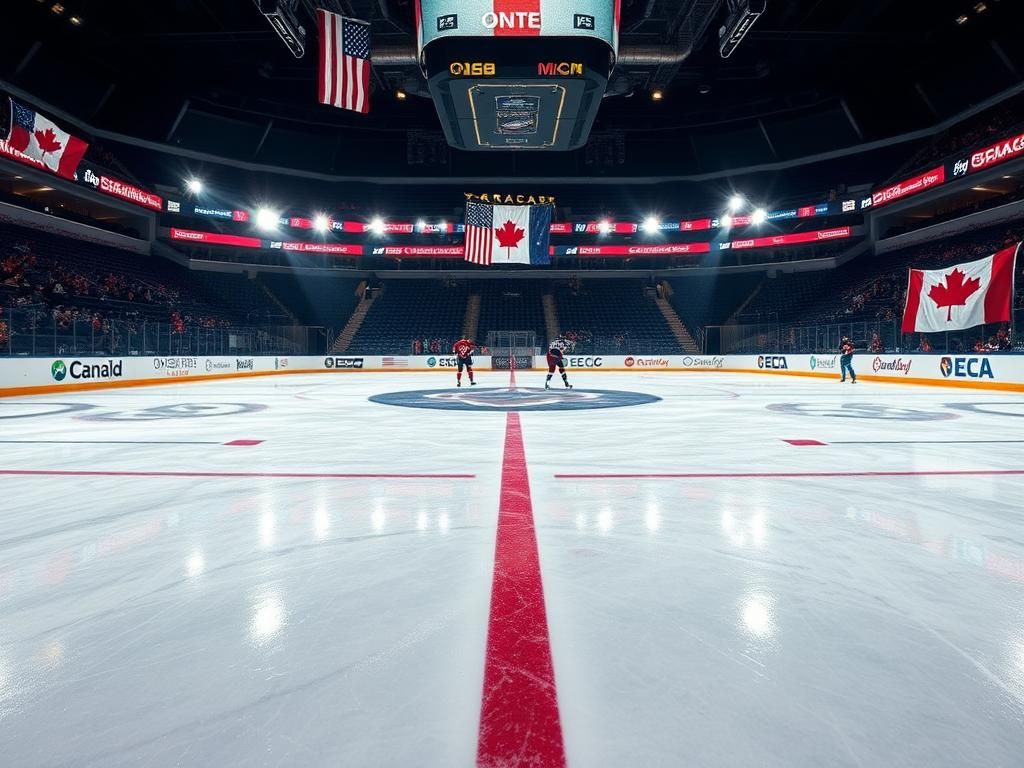 Flick International Dramatic ice hockey rink scene during tense moments of the national anthem