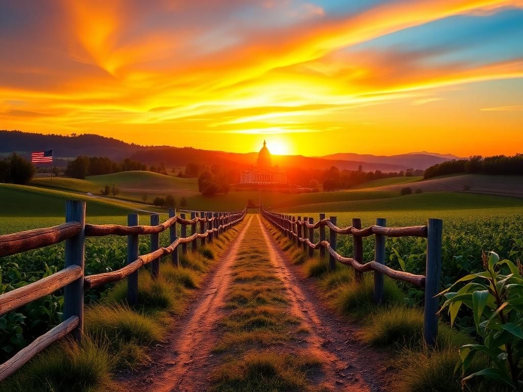 Flick International Sunset over Kentucky's landscape with a wooden fence and capitol building