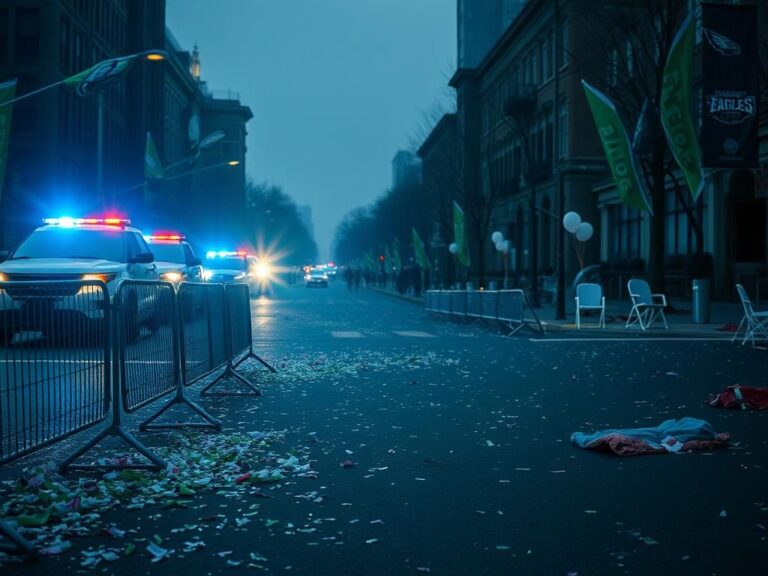 Flick International Aftermath of Philadelphia Eagles' Super Bowl parade with police presence