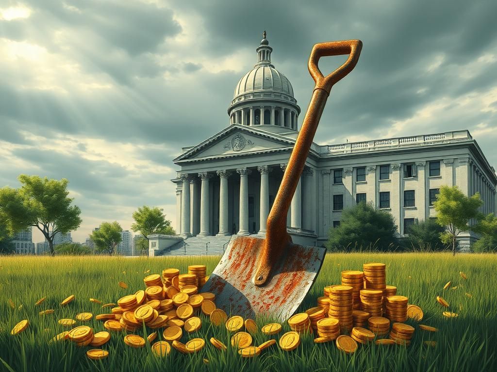 Flick International Illustration of a large, rusted shovel symbolizing the recovery of $1.9 billion in taxpayer funds