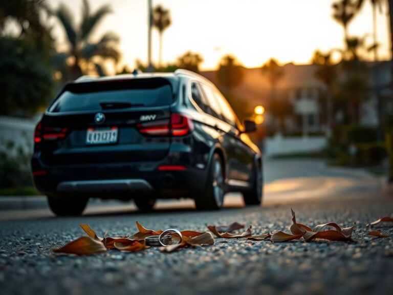 Flick International A black BMW SUV parked under a Los Angeles sunset, symbolizing heartache and marital strife.