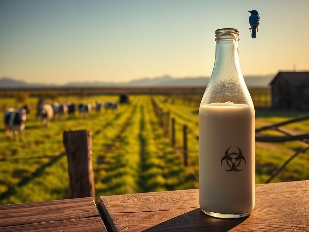 Flick International Close-up of a glass bottle of milk on a rustic wooden table at an Arizona dairy farm