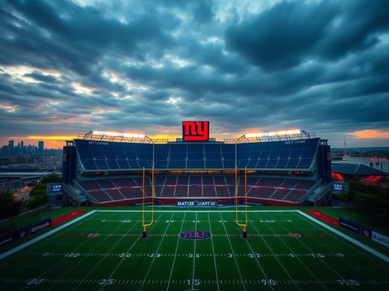 Flick International Aerial view of MetLife Stadium in New Jersey during a cloudy sunset