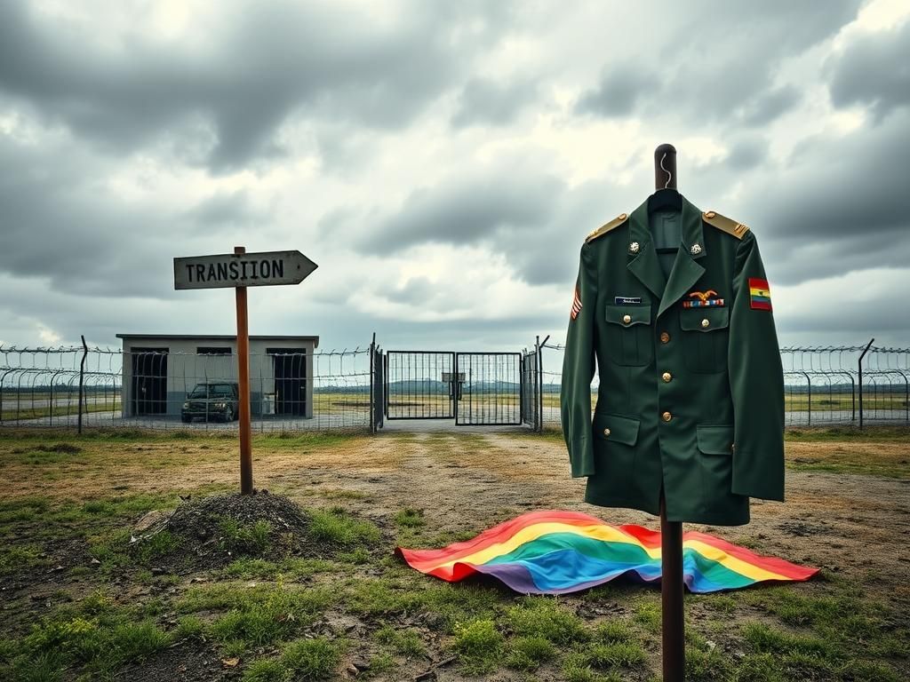 Flick International Empty military barracks with barbed wire and a discarded rainbow flag