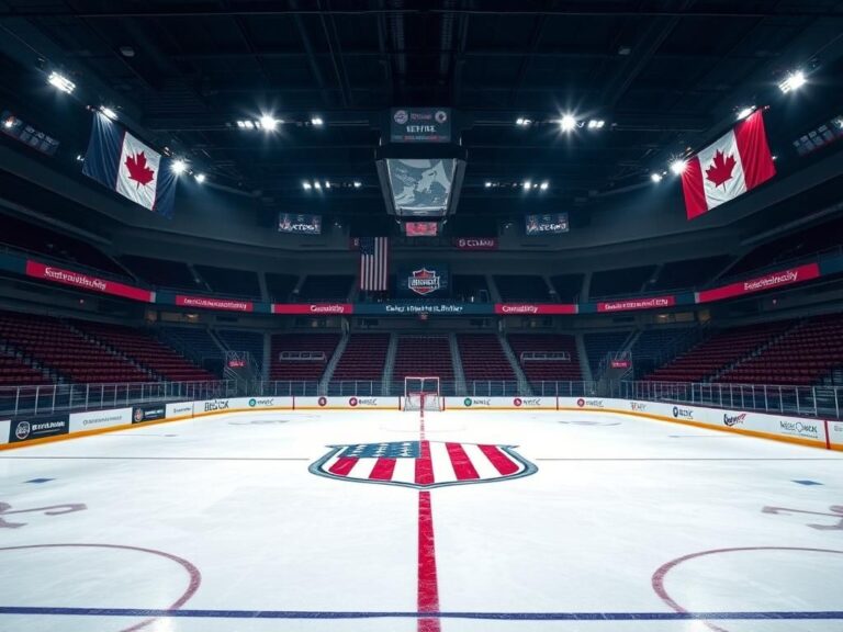 Flick International Dramatic ice hockey rink for U.S.-Canada rivalry game with empty stands