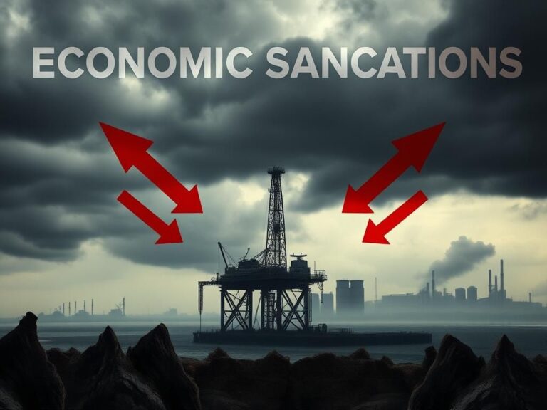 Flick International Abstract representation of economic sanctions with dark stormy sky and bold red arrows