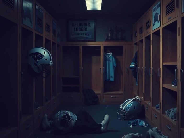 Flick International Empty Carolina Panthers locker room symbolizing team disappointment