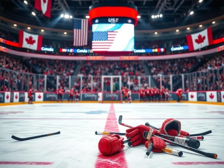 Flick International Action-packed ice hockey scene at the start of the 4 Nations Face-Off game between the U.S. and Canada