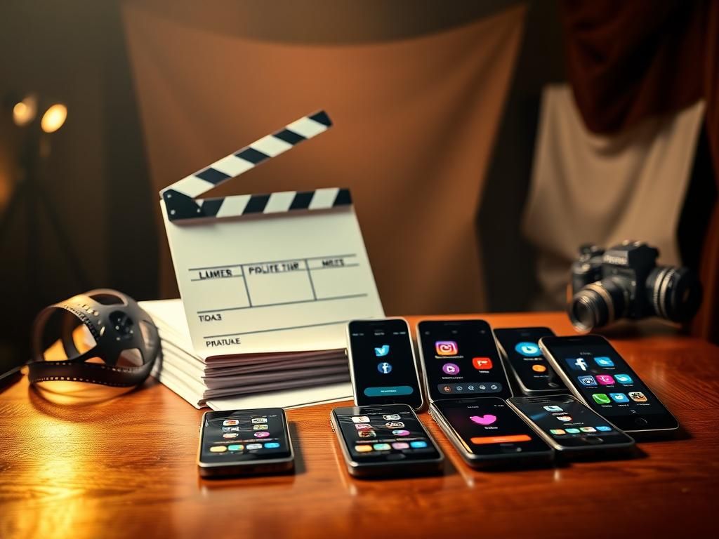 Flick International A clapperboard and smartphones on a film set symbolizing social media's impact on casting decisions