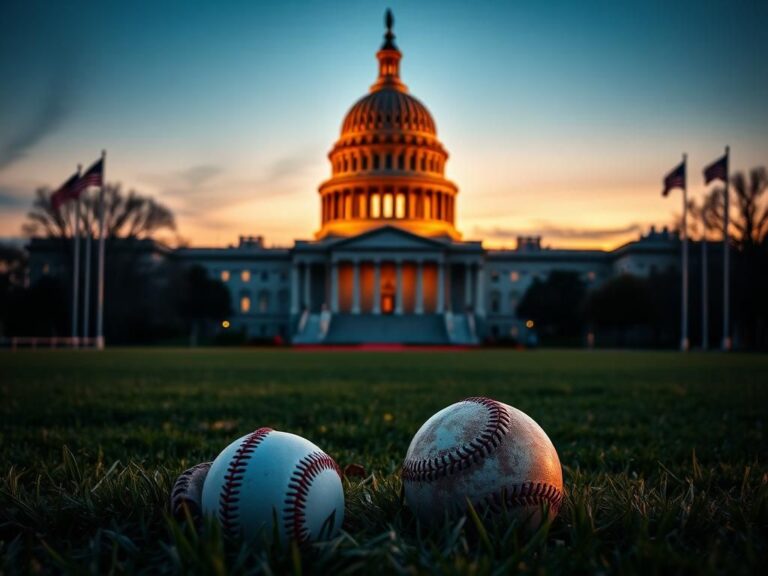 Flick International Serene view of the U.S. Capitol building at dusk with baseball field elements