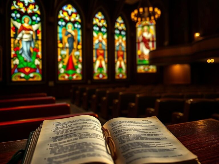 Flick International Interior of a vintage New York City church with stained glass windows