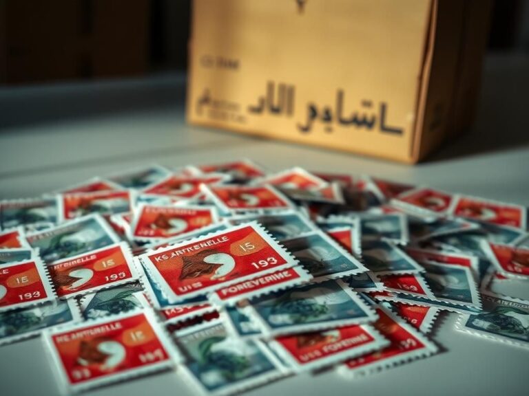 Flick International Close-up of counterfeit U.S. Forever stamps scattered across a table