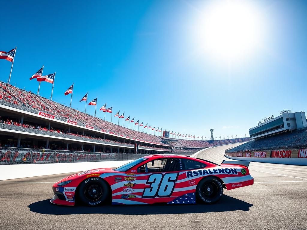 Flick International Vibrant scene of the Daytona International Speedway on race day with a NASCAR race car in the foreground