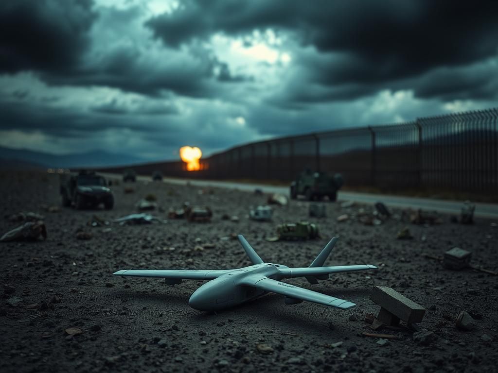 Flick International A damaged drone lies on the barren landscape near the U.S.-Mexico border, symbolizing cartel threats.