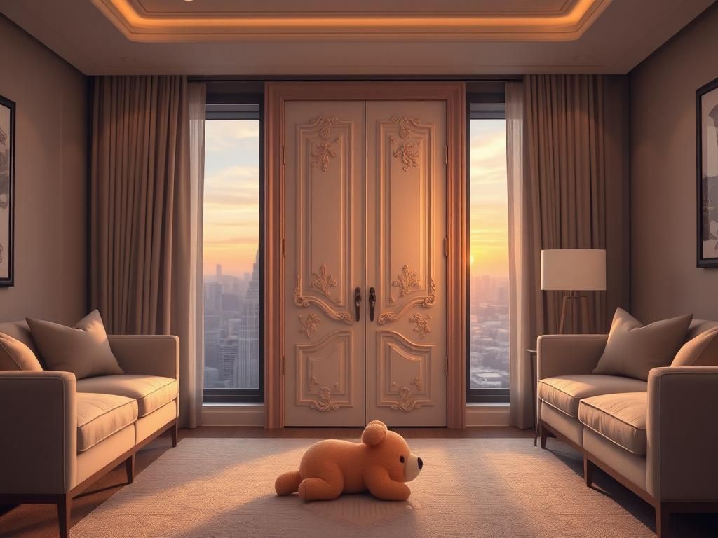 Flick International Luxurious apartment interior with a nursery door symbolizing secrecy