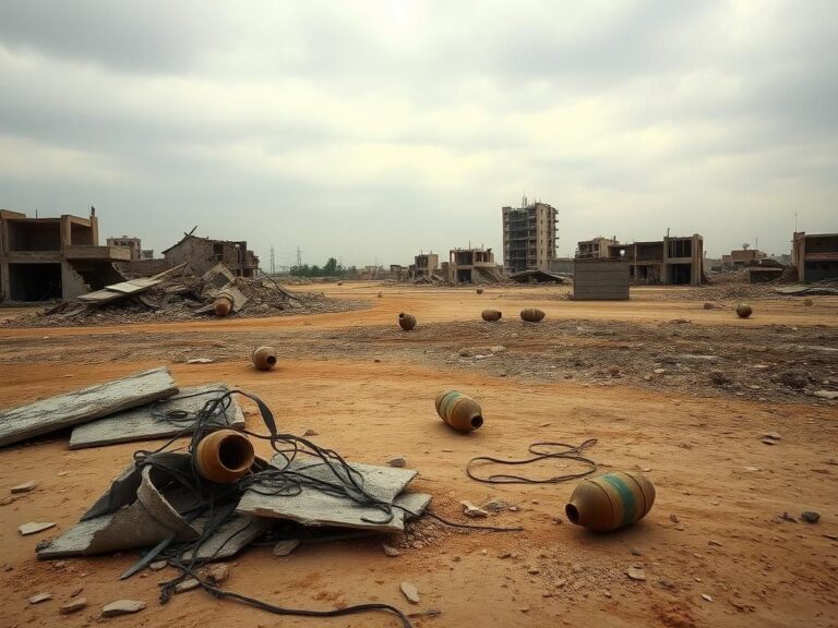 Flick International devastated landscape in Gaza with collapsed buildings and rubble