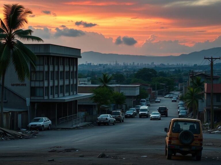 Flick International Desolate urban landscape of Bukavu with governor's office in the foreground