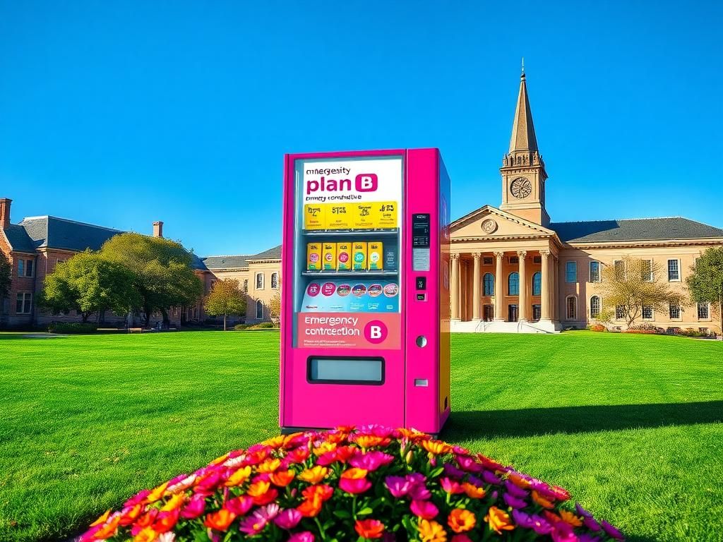 Flick International Modern vending machine displaying emergency contraception Plan B on UConn campus