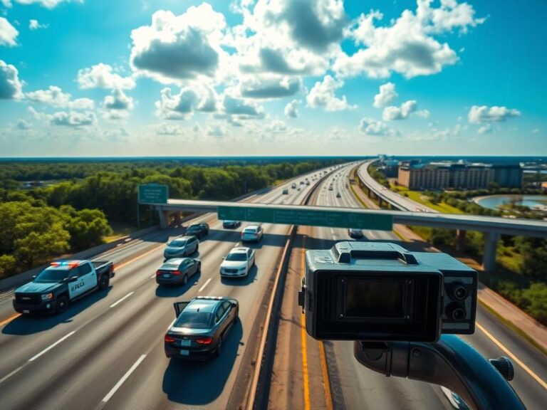 Flick International Aerial view of Interstate 95 in St. Johns County, Florida, with law enforcement presence