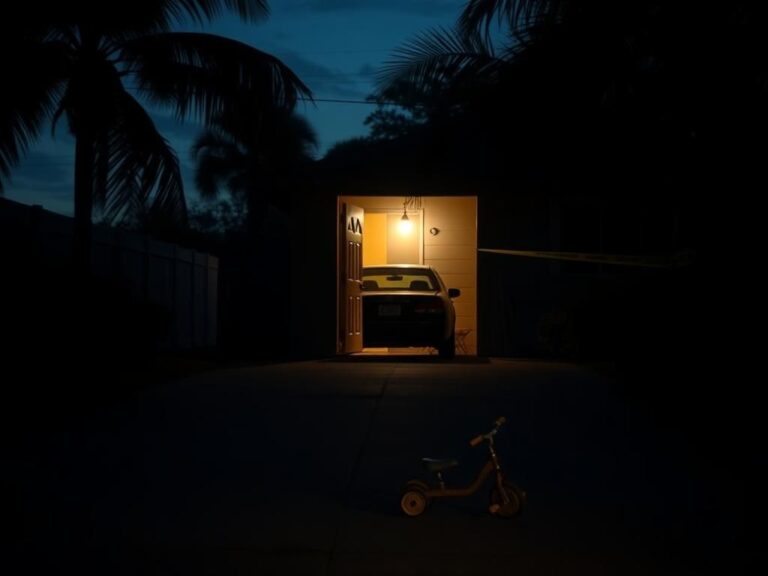 Flick International A dark street in Belle Glade, Florida, featuring an empty car and a child's abandoned tricycle