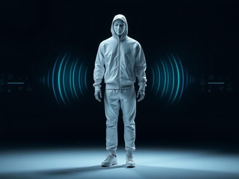 Flick International Futuristic tracksuit designed to block infrared and electromagnetic signals