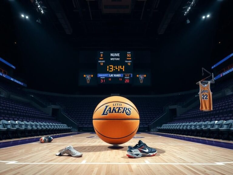 Flick International A solitary basketball on a hardwood floor in an empty arena, symbolizing the absence of LeBron James at the All-Star Game.