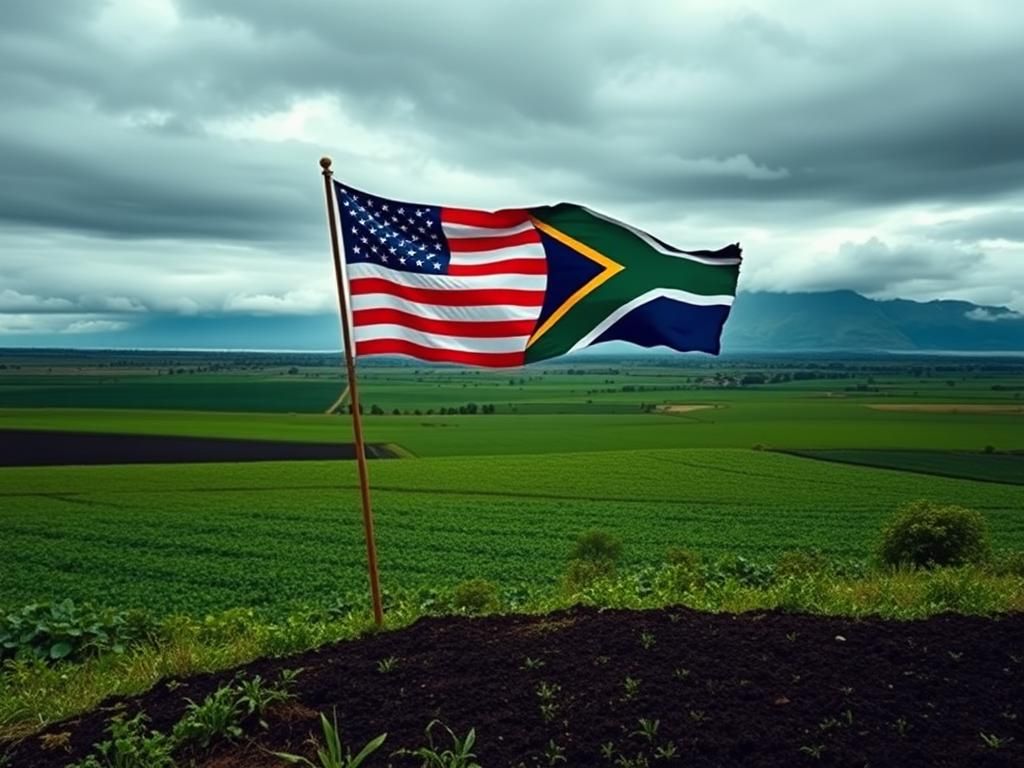 Flick International Dramatic landscape of South Africa's agricultural fields with flags