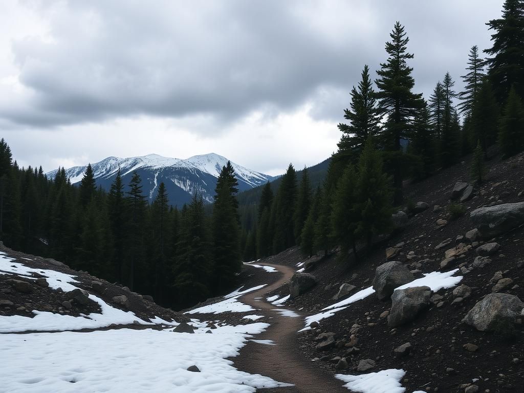 Flick International Rugged Colorado terrain with dense pine forest and rocky outcrops