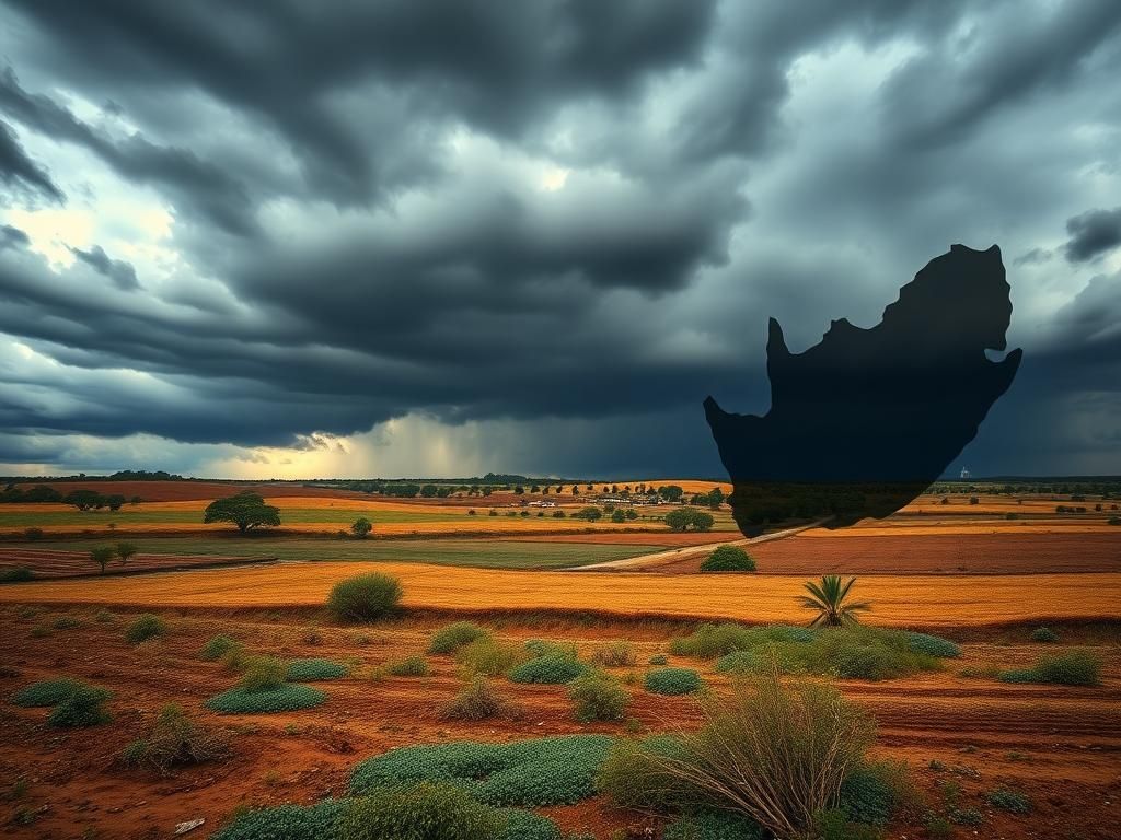 Flick International Dramatic landscape of South African farmland under a moody sky, illustrating land reform issues.