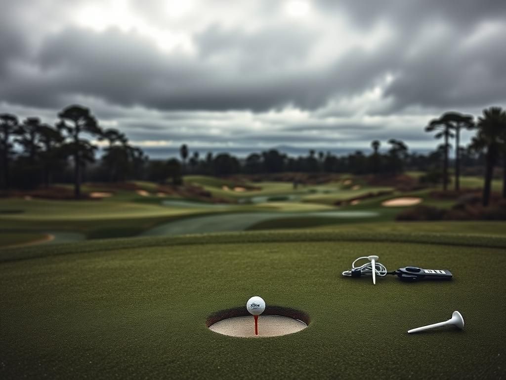 Flick International Golf scene at Torrey Pines showcasing a challenging putting green with a slightly off-target golf ball.