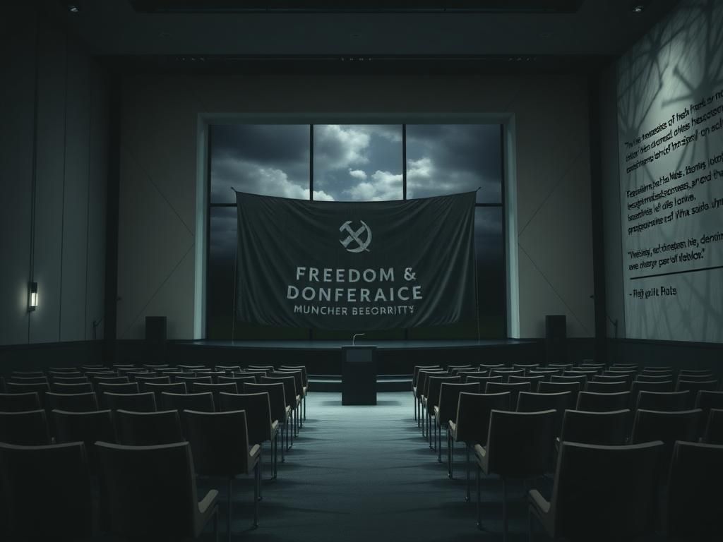 Flick International Empty auditorium at the Munich Security Conference symbolizes censorship concerns