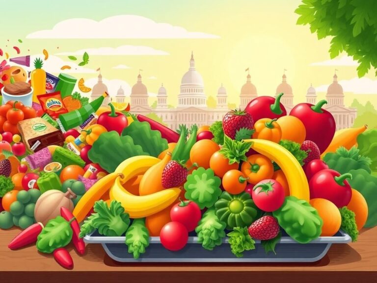 Flick International A vibrant illustration of fresh fruits and vegetables on a school lunch tray, symbolizing healthy eating.