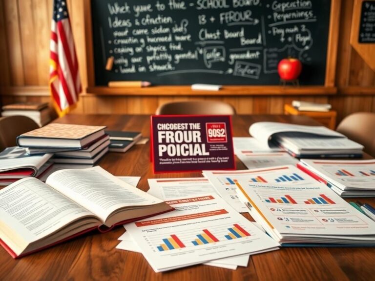 Flick International Conceptual image of school board meeting materials on a wooden table