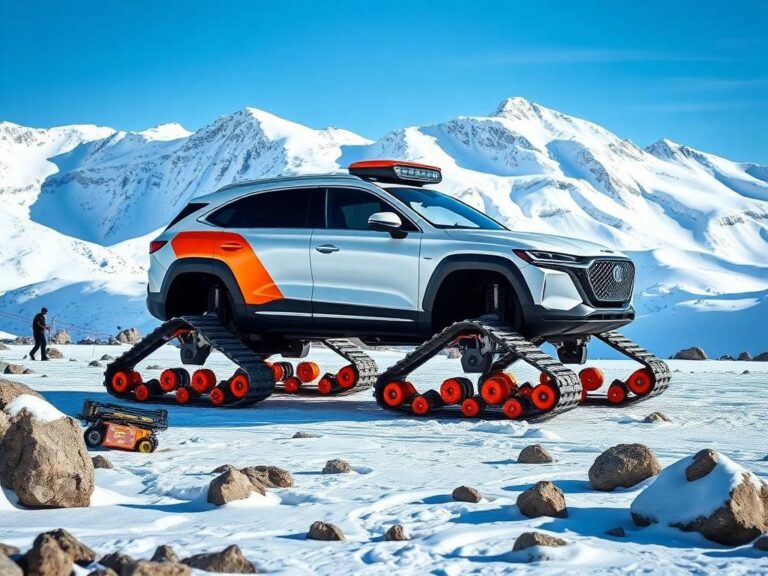 Flick International Electric SUV, Genesis GV60 MIV, parked in snow-covered mountains