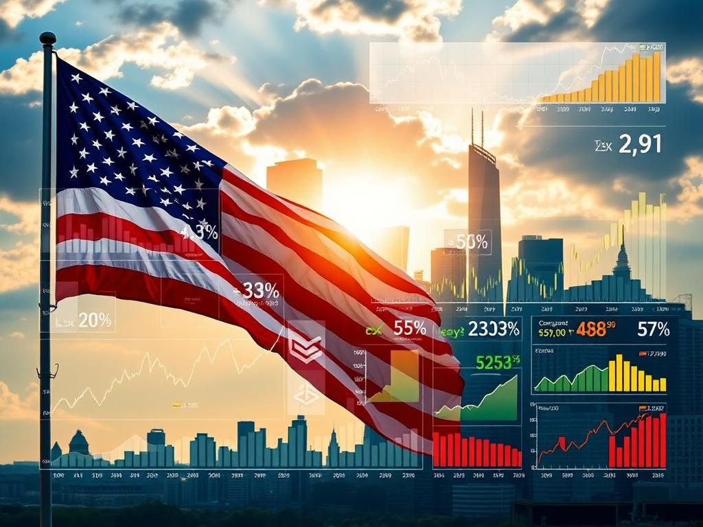 Flick International Financial graphs and charts depicting stock market growth over an American flag backdrop