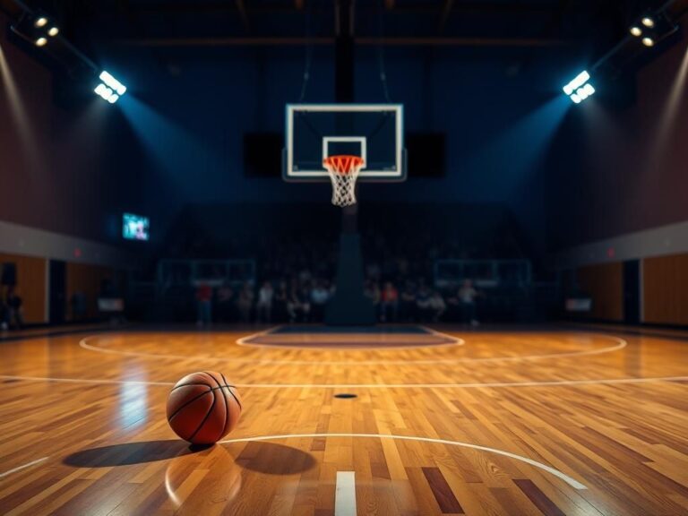 Flick International Basketball court scene at dusk with illuminated hoop symbolizing Caitlin Clark's journey