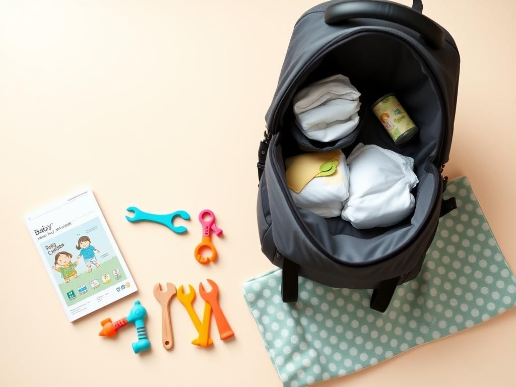 Flick International Stylish diaper bag filled with baby essentials and colorful silicone teethers