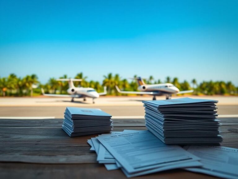 Flick International Panoramic view of an empty private jet at a Florida airport boarding area