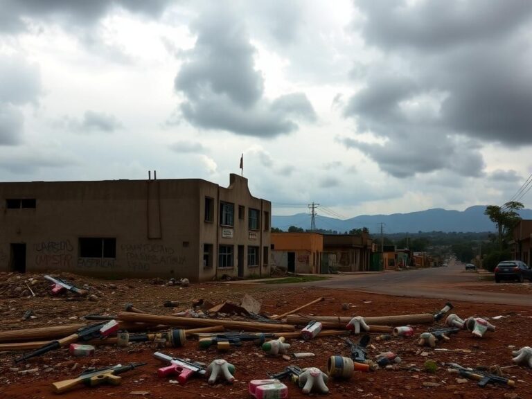 Flick International A desolate cityscape in eastern Congo with crumbling buildings and empty streets