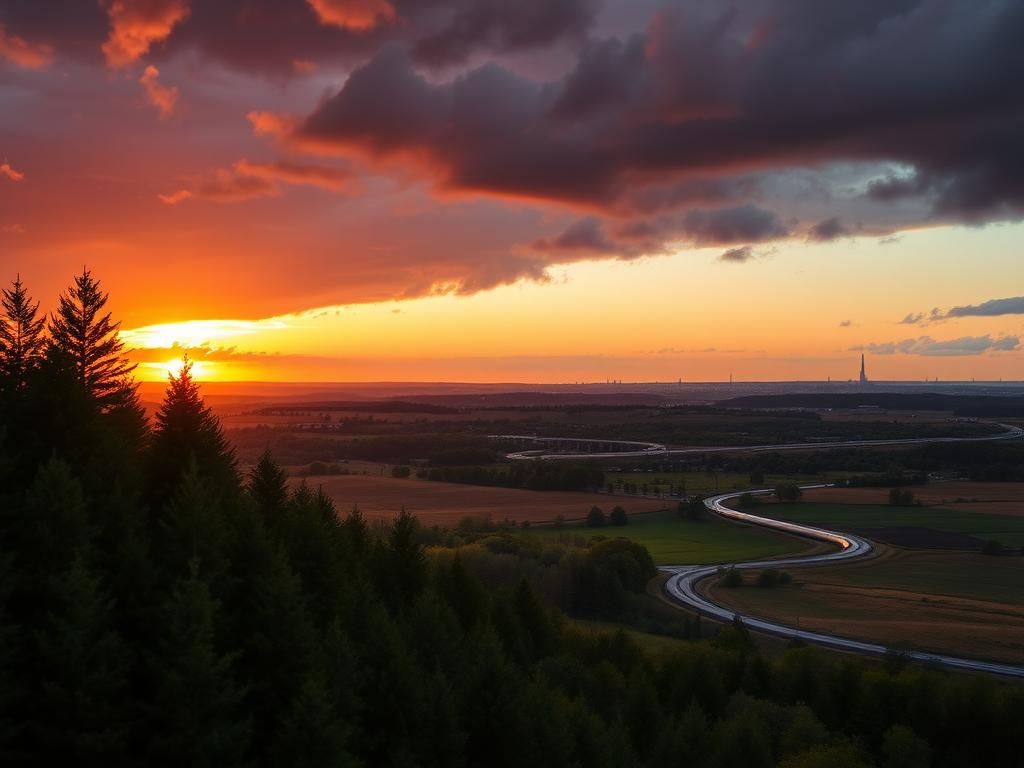 Flick International A dramatic sunset over New York showcasing the contrast of nature and industry with a view of the Iroquois Pipeline