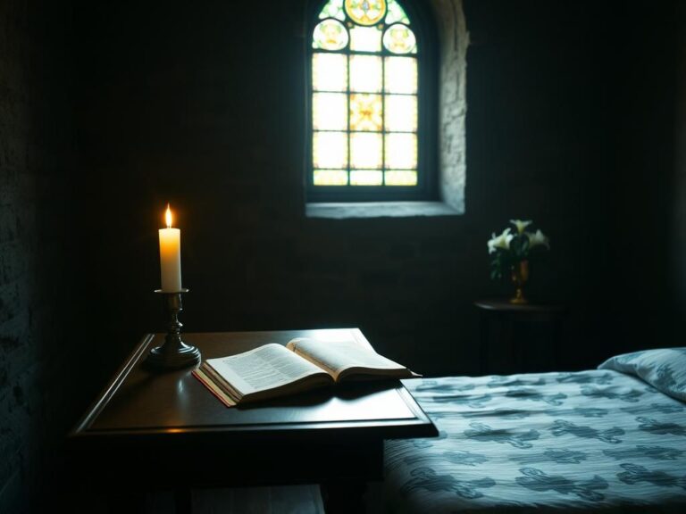 Flick International A serene Vatican room with a wooden desk, candle, and open Bible