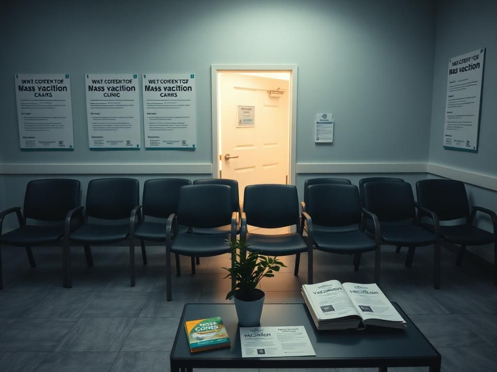 Flick International Empty healthcare clinic waiting room with vaccination posters