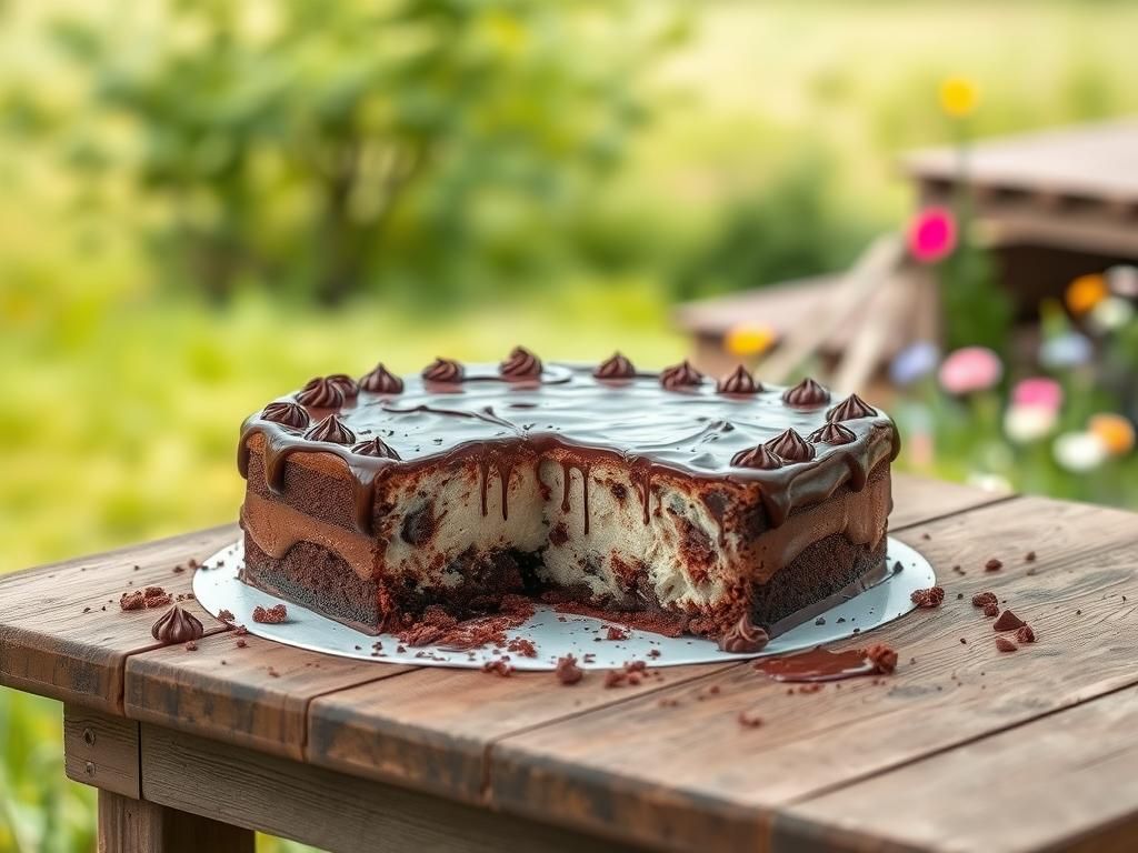 Flick International An opossum enjoying a half-eaten Costco chocolate cake on a rustic wooden table