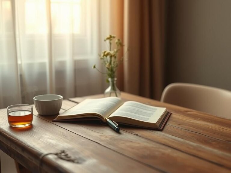 Flick International Serene wooden table with journal and fountain pen for reflection