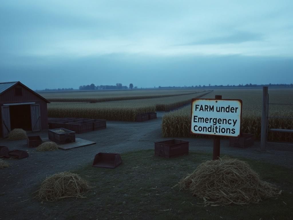 Flick International Somber landscape of an abandoned Midwestern farm reflecting agricultural crisis