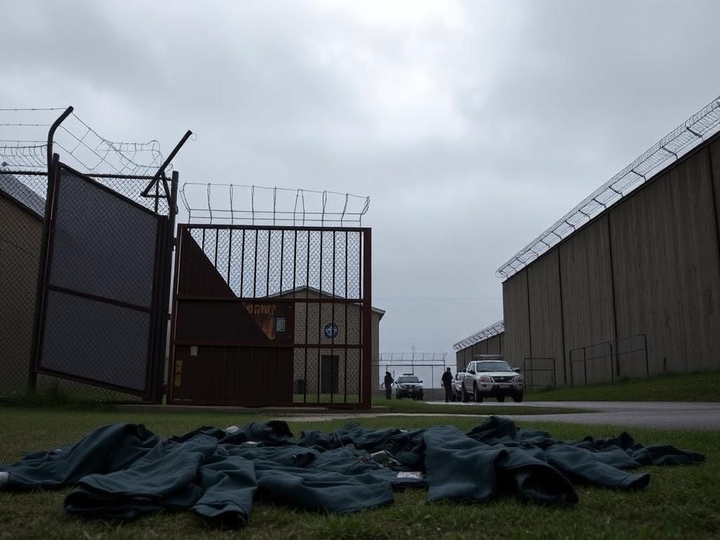 Flick International Exterior view of a New York correctional facility under an overcast sky