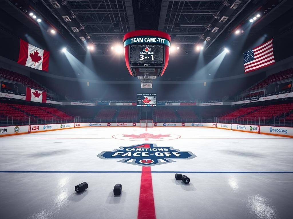 Flick International Dramatic ice hockey rink showcasing the intensity of Canada vs USA matchup