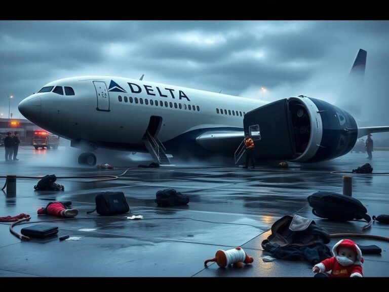 Flick International Survivors evacuated from a Delta aircraft at Toronto airport with scattered luggage