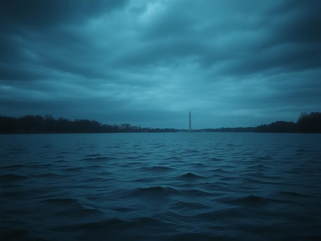 Flick International Somber landscape of the Potomac River at dusk following the DC midair crash