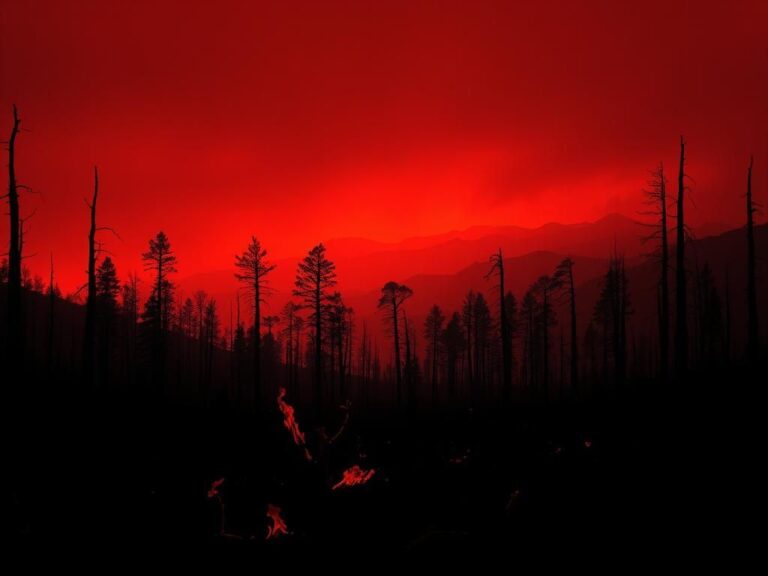 Flick International Scorched landscape of burnt forest in California after wildfires